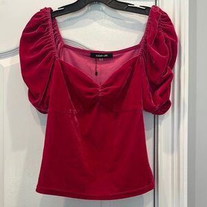 Sugarlips Red Velvet Puff Sleeve Top
